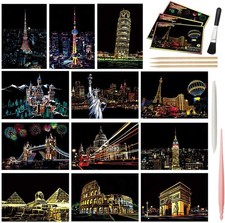 Scratch Art Paper Rainbow Night View Scratchboard Pads for Adults and Teen Mi...