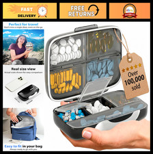 Portable Travel Pill Organizer - Airtight Medication Case, 8 Compartment Vitamin