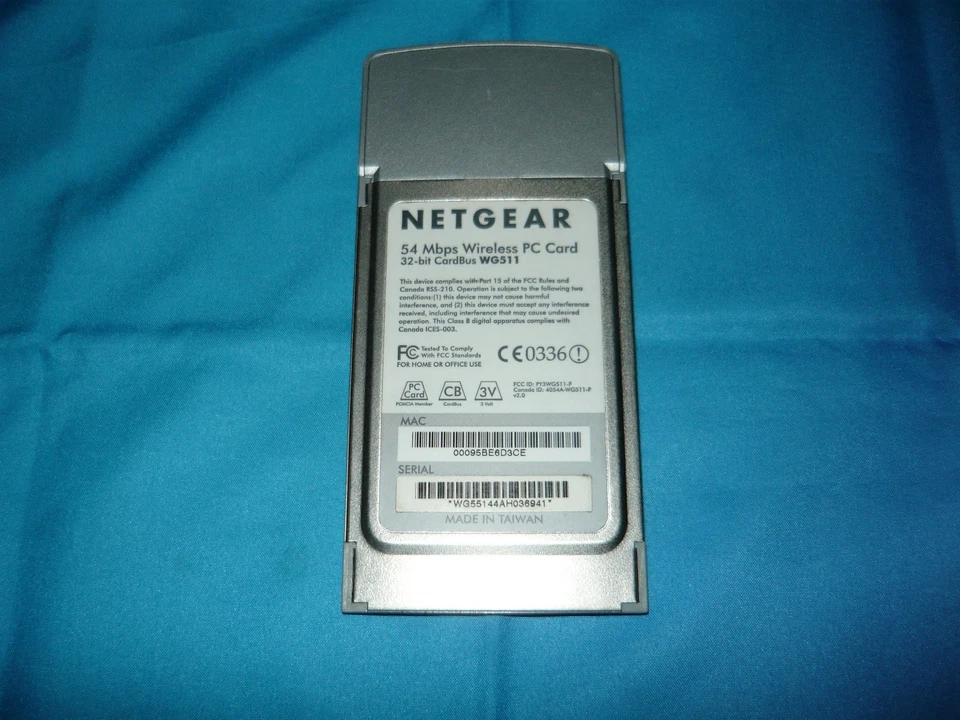 Tarjeta de PC Netgear WG511 inalámbrica de 32 bits CardBus 54 Mbps 2,4 GHz usada probada Foto 2 de 2
