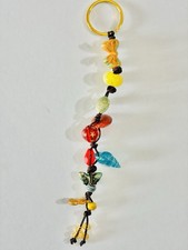 Beaded Charm Keychain   Boho Glass Beads Yellow Turquoise Handmade