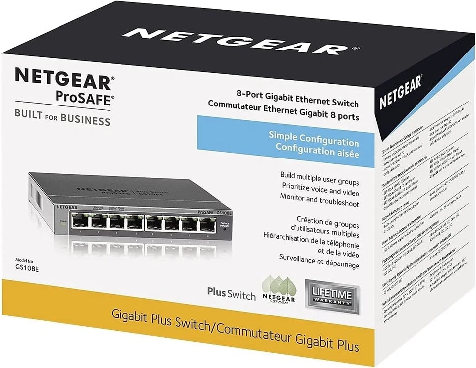 NETGEAR 8-Port Gigabit Ethernet Plus Switch (GS108Ev3) - Desktop, and ProSAFE Li - Image 3 of 3