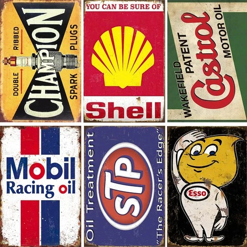 Vintage Metal Tin Signs Set of 6, Retro Garage & Oil 8x12 inches, 6PCS