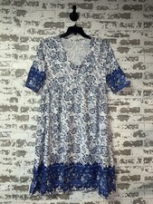 NEW Short Sleeve V Neck Floral Print Dress - Short - Blue  White - Size Small