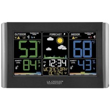 Sophisticated Black Weather Station: Real-Time Forecast & Adjustable Brightness
