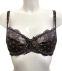 Lise Charmel Grey Bra 32E Underwired Plunge gold polka dots Feminin Glamour 85D