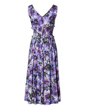 Dolce & Gabbana Purple Anemone Print Pleated Midi Women's Dress