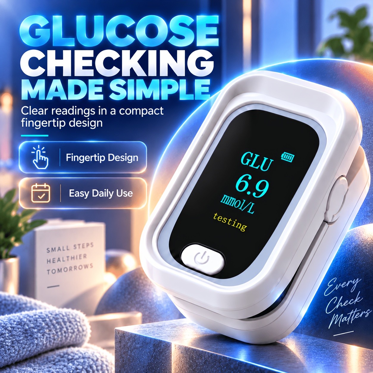 2 in 1 Fingertip Blood Glucose & SpO2 Monitor Pulse Rate PI Tester Home ...
