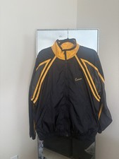 Vintage Nike Windbreaker Jacket Big Swoosh Black Yellow Full Zip 90s Vented L