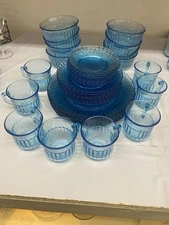 Vintage Fortecrisa Blue Service for 8 5 Set 40 Pieces Plates Mug Saucer Bowls!