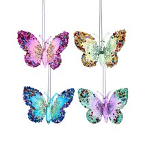 Kurt Adler Glass Glittered Butterfly Ornament Set D4668 Flights of Fancy