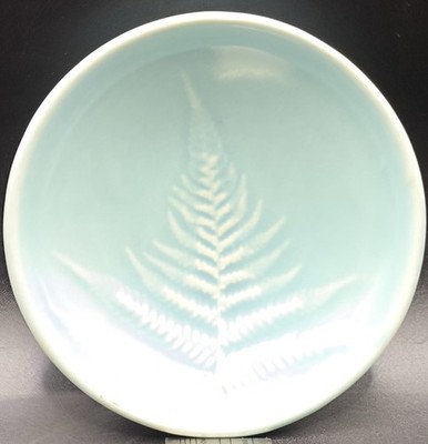 Bob Steiner Keramik Neuseeland Silber Farn Schmuck Schale Schale Aqua Blau 10 cm