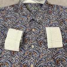 Alan Flusser Paisley Shirt Mens Large Blue Orange Cotton Button Down Long Sleeve
