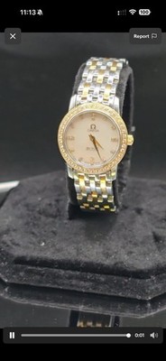 Ladies Omega Deville Prestige 18K Gold Watch Diamonds - 695.1055