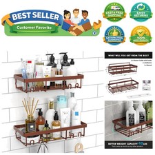 Durable Bronze Shower Shelf Organizer Rack with Strong Adhesive - Space Saver