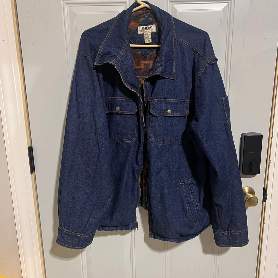 Duke Haband Jacket Mens XXL Southwestern Denim Trucker Grunge Retro Y2K Lined - Image 3 of 4
