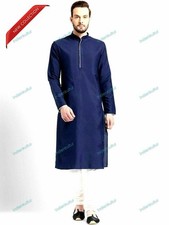 Indian Ethnic Cotton Kurta Mens Shirt Costume Plain Size S-7XL