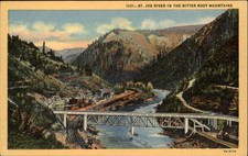 Coeur d'Alene Idaho St Joe River Bridge Bitter Root Mountains ~ linen postcard