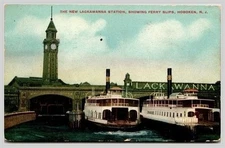1908 Hoboken NJ Lackawanna Station & Ferry Boats Hudson Co. Postcard Orad...