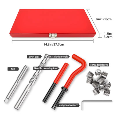 Gewinde-Reparatur-Set, 131 Stück, Mit Helicoil-Set, Einsätze, Ärmeln, Gewindeein