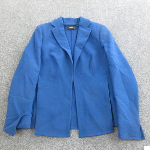 Akris Blazer Jacket Womens Medium Blue Wool Viscose Open Front Lined Tailored