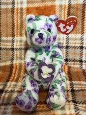 BNWT Retired Ty Beanie Baby Plush Bear Corsage Purple Floral New Tagged Perfect