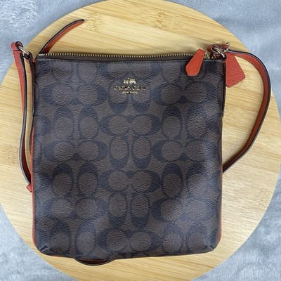 Coach Shoulder Bag Brown Signature North South Crossbody Canvas