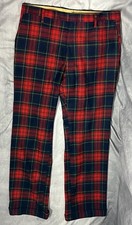 Vintage 1970s Spotwood Red Tartan Plaid Wool Golf Style Flat Front Pants W- 36"