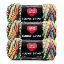 RED HEART YARN- 3 SKIEN - SUPER SAVER - YARNSPIRATION - BLACKLIGHT - 8 - 11