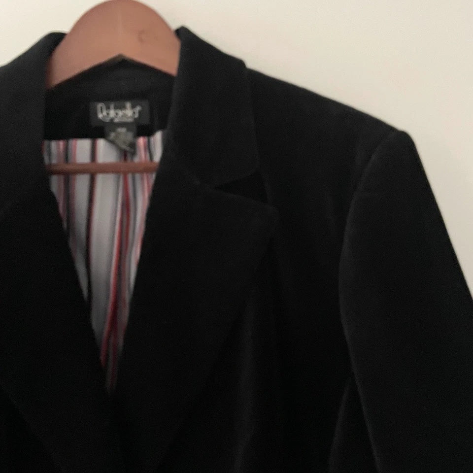 Classic Black Velvet Blazer Striped Lining Festive Holiday, Women’s Size 16W - Image 3 of 4