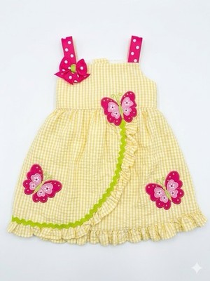 Emily Rose cold shoulder butterfly embroidered yellow plaid dress 12M