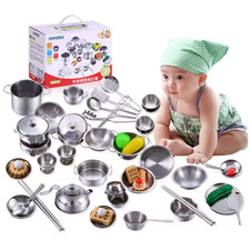 Mini Kitchen Utensils Toy Set Stainless Steel Pretend Cooking Play for Kids