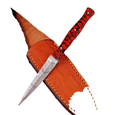Handmade Fix Blade Double edge Dagger knife Boot Punisher Skull DESign