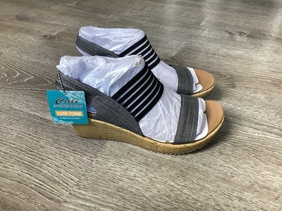 Skechers Cali Luxe Foam Cork Wedge Heel Slingback Sandals Black Women's Size 9