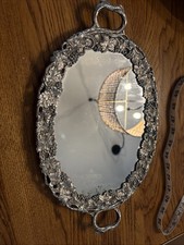 Ancien miroir plateau étain feuille de raisin