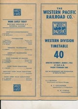 Western Pacific Railroad Employee Timetable 40 Western Division March 1, 1952