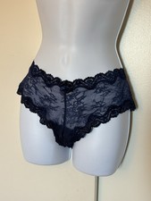 Victoria  s Secret Cheeky Panties Blue Floral Lace Sheer Semi-Transparent L/G