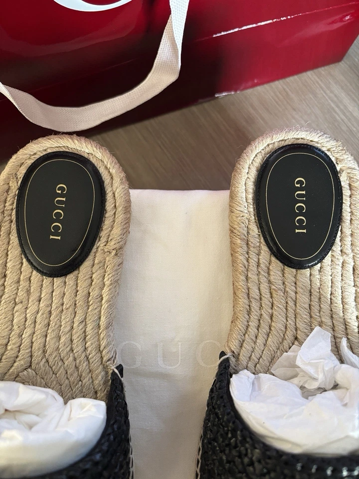 Gucci Sandales femme à enfiler paille noir/beige logo GG EU 39 - Photo 3/3