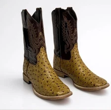 CABALLO DORADO MEN'S STRAW OSTRICH QUILL LEATHER WESTERN  EXOTIC COWBOY BOOTS