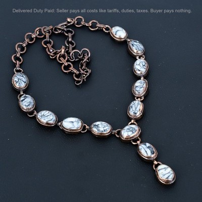 Copper Natural Pinolith Jasper Trendy Unique Chain Electroformed Wife Necklace