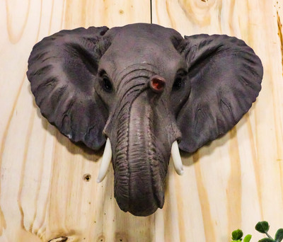 Ebros Safari African Bush Elephant Wall Bust Sculpture 9'' H Noble Elephant