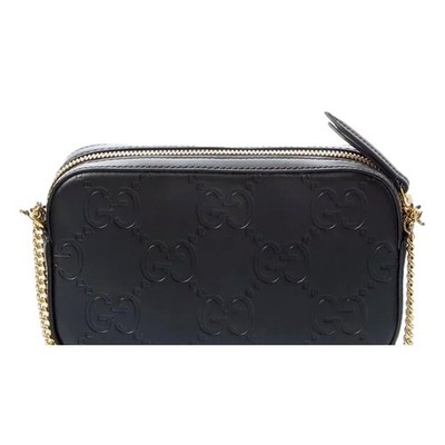 Gucci Gilbert Black Guccissima Leather Double Zip Camera Crossbody