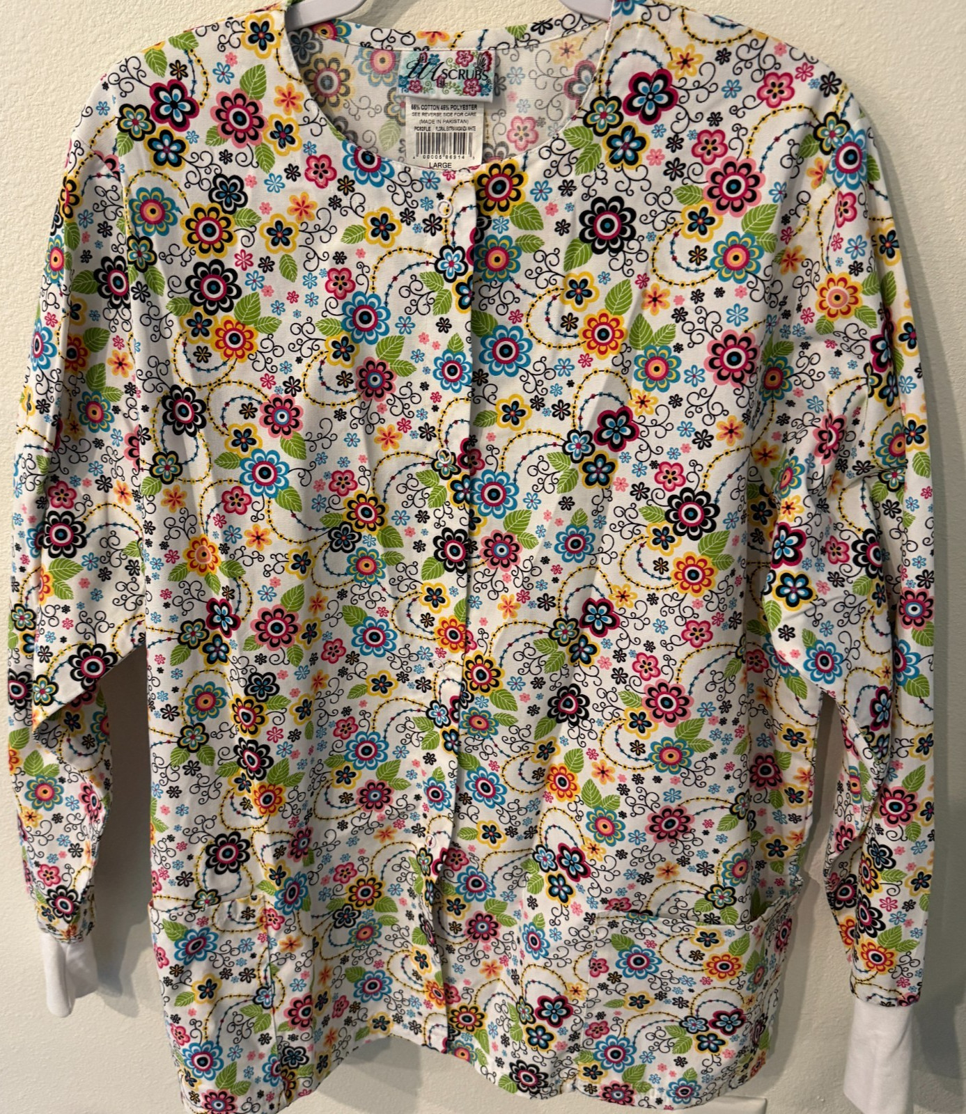 UA Scrubs Uniform Scrub Jacket Colorful Full of Flowers L/S 