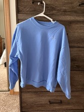 Women  s Blue Crew Neck Cotton Fleece Pullover Sweatshirt Logo Accent Size m