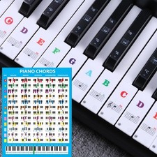 Removable Piano Keyboard Stickers with Chord Chart Poster for 88/61/54/49 Key
