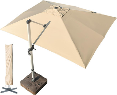 Large 10x13 FT Khaki Cantilever Umbrella with 360° Rotation & Easy Tilt