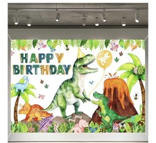 Birthday Backdrop Banner for Boys Girls Dinosaur Bday Decorations 7x5ft