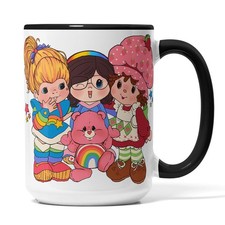80s Retro Cartoon Mug, Rainbow Brite Strawberry Shortcake Ceramic Coffee Cup