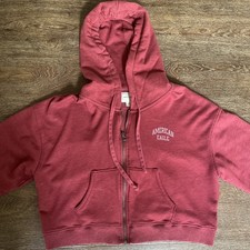 American Eagle Cropped Burgundy Hooded Sweatshirt Size S