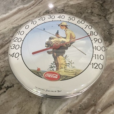 Vintage Coca-Cola Norman Rockwell Fishing Boy Tru Temp Thermometer