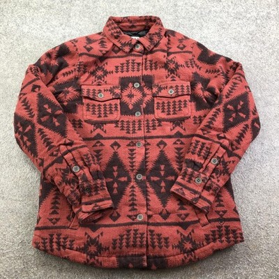 Ariat REAL Jacket Mens Medium Red Southwestern Quilted Flannel Lined Button